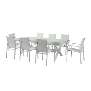 Conjunto de Muebles de Malla para Jardín <span class=keywords><strong>y</strong></span> Patio, <span class=keywords><strong>Mesa</strong></span> <span class=keywords><strong>y</strong></span> Silla Extensible de <span class=keywords><strong>Aluminio</strong></span>, Rectángulo Blanco, Tapa de <span class=keywords><strong>Cristal</strong></span>, Café, Picnic, Comedor, Jardín, <span class=keywords><strong>Exterior</strong></span> - Product Image 2