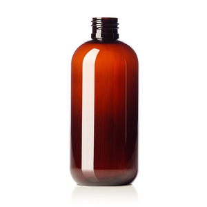 8オンスの琥珀色<span class=keywords><strong>PET</strong></span>プラスチック製ボストン丸型ボトル、24-410ネック仕上げ - Product Image 1