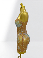 Robe Mini Sexy Moulante en Maille Transparente à Strass AB Asymétrique à une Épaule pour Soirée en Club – Grande Vente