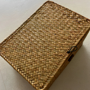 Panier de rangement avec couvercle en jonc de mer naturel, paniers de rangement rectangulaires pour étagère, armoire, organisateur de maison - Product Image 6