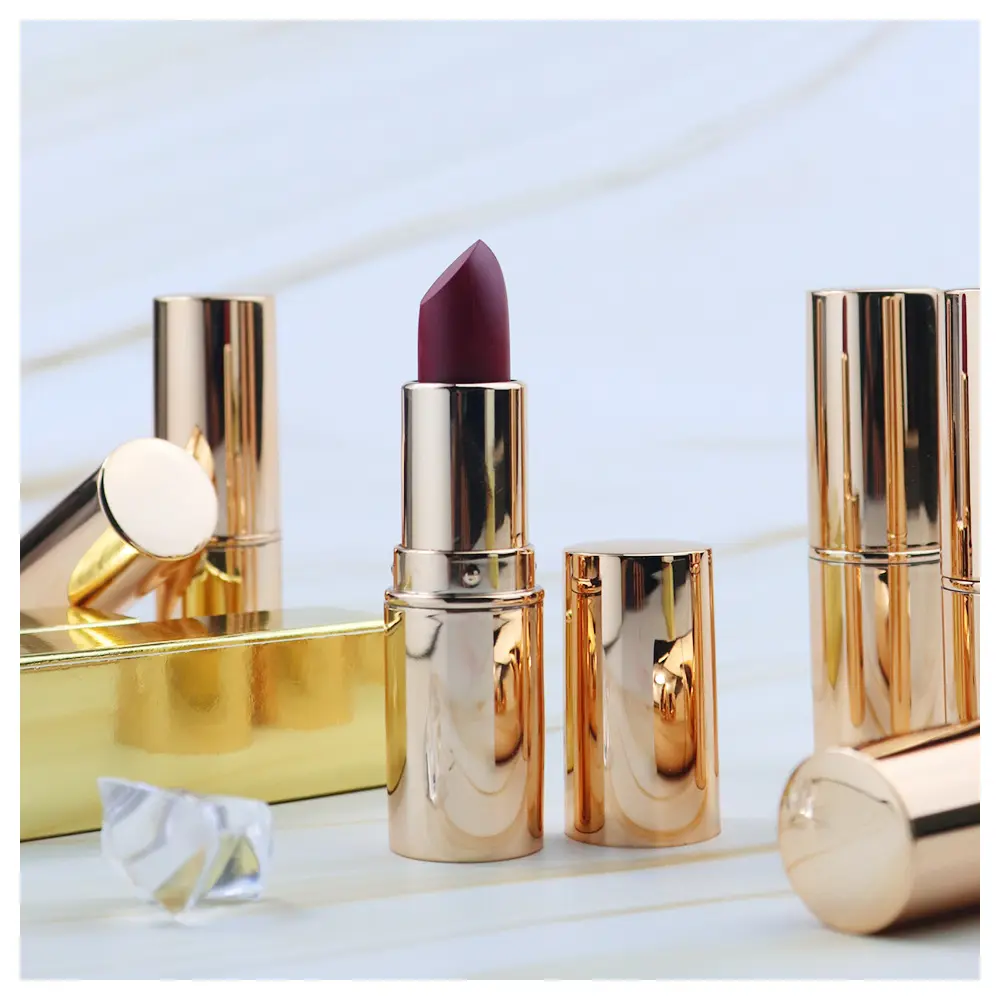 MS51 New design gold lipsticks tubes lapiz labial 8 color nude red lipstick long wear custom private label matte velvet lipstick