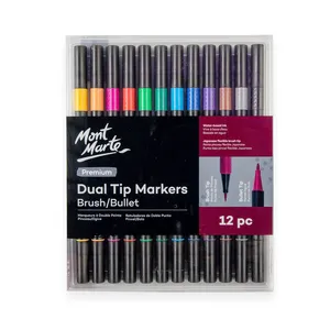 Mont Marte marqueurs à double pointe pinceau/balle 12pc pointe de pinceau flexible pointe de balle marqueurs d'artistes stylos