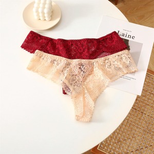 Женские сексуальные нейлоновые стринги-бикини с кружевом, растворимым в воде, с цветочным узором, хорошей эластичностью, низкой посадкой, размер XL - Product Image 5