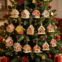 15 décorations de maison en pain d'épices en bois, imprimées de motifs de bonbons colorés avec crochets métalliques, pour Noël, le Nouvel An, les fêtes d'hiver