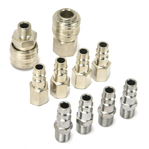 Plowing German Style Quick <b>Coupling</b> 10 Piece Set 1/4 Inch Air Hose Connector Nickel Plated Copper Pneumatic Components - Product Image 2
