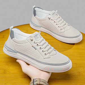 Zapatillas Blancas de Hombre, de Cuero, Tacón Bajo, Transpirables, Casuales, para el Tiempo Libre - Product Image 3