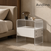 Table de chevet de luxe en acrylique durable avec tiroir cannelé, table de nuit moderne transparente pour appartement et mobilier de chambre d'hôtel