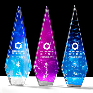 Trophée en cristal transparent haut de gamme à dégradé d'encre, <span class=keywords><strong>plaque</strong></span> en forme de cône de glace à facettes vives, design couleur personnalisé - Product Image 3