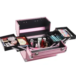 Female Travel Kit Bag makeup carrying case Quality Travel Brush Make Up Box aluminum alloy travel makeup bag cosmetic bag