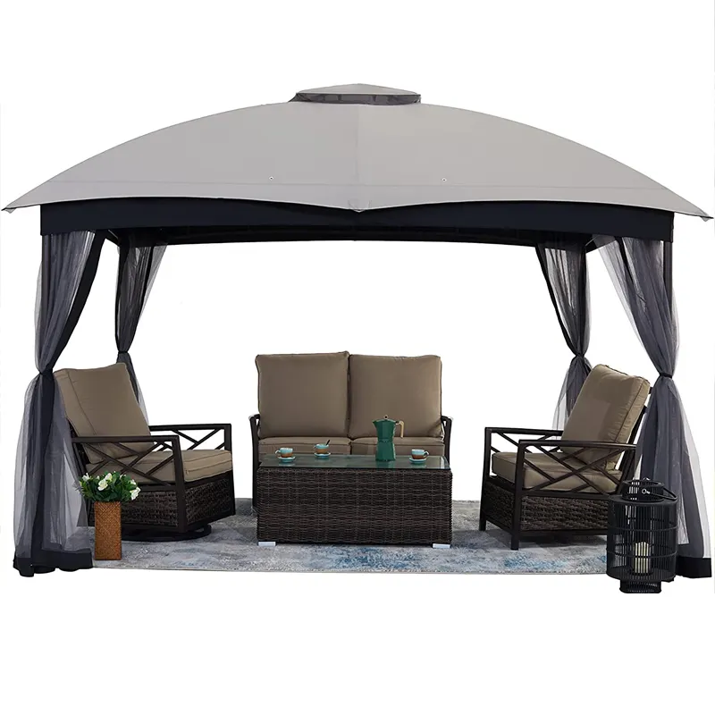 Gazebo Tenda Mewah Luar Ruangan, Gazebo dengan Jaring Nyamuk 4 Sisi, Kanopi Logam Luar Ruangan