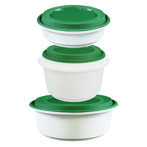 Disposable Round Lunch Box With Lid Food Grade PP Microwave Safe Takeout Container Green And White - Product Image 1