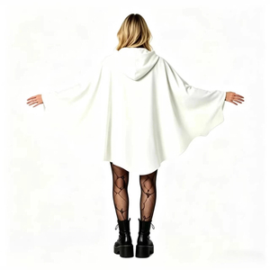 MS Halloween Funny Ghost <b>Poncho</b>, Adult Spooky Face Print Hooded Cape, Cosplay Party Vibe Photo Outfit - Product Image 3