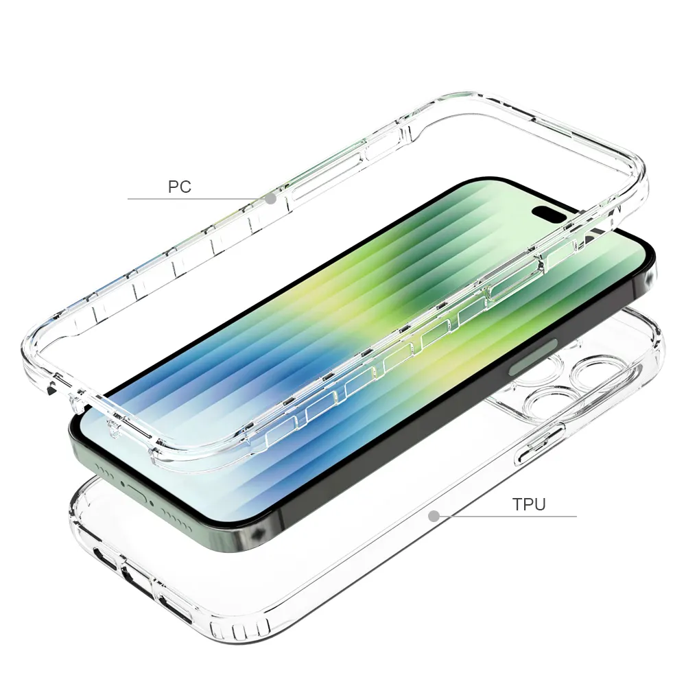 Nieuwe Gradiënt Transparante Telefoon Case Voor Iphone 15 Pro Harde Cover 360 Full Body Beschermende Shell Voor Iphone 14 Plus 13 12 Mini 11