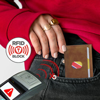 Dompet Kartu Kulit PU Tipis Murah Unisex dengan Penyangga Magnetik, Tempat Kartu Multi-Fungsi untuk iPhone, Anti RFID, dengan Jendela untuk Kartu Kredit