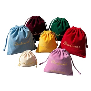 Pochette en velours bleu personnalisée avec logo, cordon de serrage, petit emballage cadeau pour bijoux, boucles d'oreilles, bougies, artisanat - Product Image 1