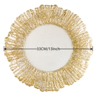 Assiette de présentation en verre cristal de 13 pouces, motif tournesol et bord corail, plaquée or, pour mariage, restaurant, événement, dîner, vente en gros