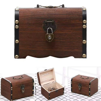 Coffre au trésor vintage en bois, verrouillable, pour rangement de pièces de monnaie, tirelire, coffre de rangement en bois pour cadeau et usage domestique