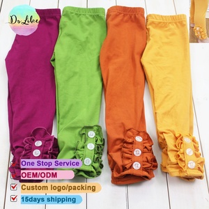 Leggings Colorati per Ragazze in Vendita, Pantaloni in Cotone con Vita Elastica e Bottoni, Pantaloni in Maglia di Cotone con Volant per Ragazze - Product Image 1