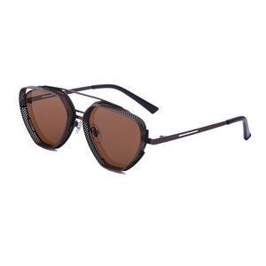 Lunettes de soleil rétro steampunk <span class=keywords><strong>BOOM</strong></span> BM2171 pour homme, nouveau style, monture irrégulière en métal gris ajouré, protection UV400, verres PC - Product Image 4