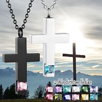 Nom personnalisé acier inoxydable pierre de naissance croix pendentif ouvert bouteille de parfum de poils d'animaux pour commémorer les êtres chers urne cendres pendentif