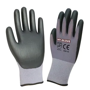 Seamless Knit Nylon Gloves Black Micro-Foam Nitrile Palm Coated Working Gloves Grease Resistant NBR Safety Foam Nitrile Gloves