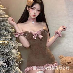 ชุดเดรสผ้ากำมะหยี่นุ่มและน่ารักสำหรับแม่บ้านผ้ากันเปื้อนเปลือยหลังน่ารักและเซ็กซี่กระโปรงรัดรูปไร้สายมีสายเอี๊ยม - Product Image 2