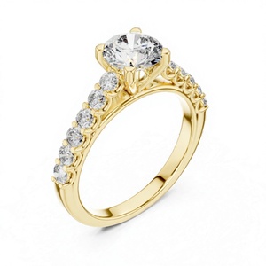 Bague de Fiançailles et d'Anniversaire de Luxe en Or Massif 14K avec Diamant Cultivé en Laboratoire Certifié IGI E VVS2, Halo Caché et Pavé Milgrain - Product Image 1