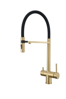 Robinet de cuisine classique en acier inoxydable 304 brossé doré, mitigeur 2 poignées chaud/froid en céramique à poser sur comptoir pour eau potable