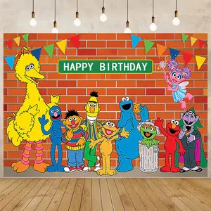 Cartoon Sesame Street Party Photography Backdrop Baby's First Birthday Backgrounds Photo Booth Props Cake Table Decoration X0332