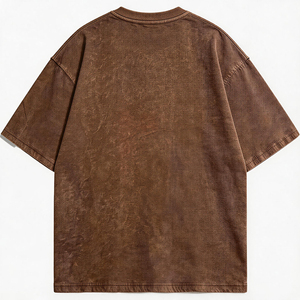 Camiseta HuaYi GOTS Vintage Lavada en Color Marrón con Estampado de Calavera "FEEL ALIVE", Estilo Oversize, Streetwear Grunge, de Algodón, Manga Corta - Product Image 2