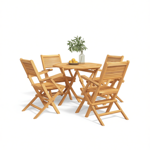 Set da Pranzo da Giardino in Legno di Teak Massiccio per 4 Persone, Pieghevole, Design Rustico per Esterni - Product Image 1