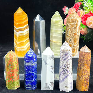 Pierre précieuse de guérison Reiki sculptée à la main, cristal de <span class=keywords><strong>fluorite</strong></span>, obsidienne noire, œil de tigre, pointe de matériau mixte pour la décoration de la maison, vente en gros - Product Image 5