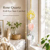 Attrape-soleil en quartz rose naturel avec œil protecteur, carillon éolien, prisme en cristal brut, décoration suspendue pour fenêtre