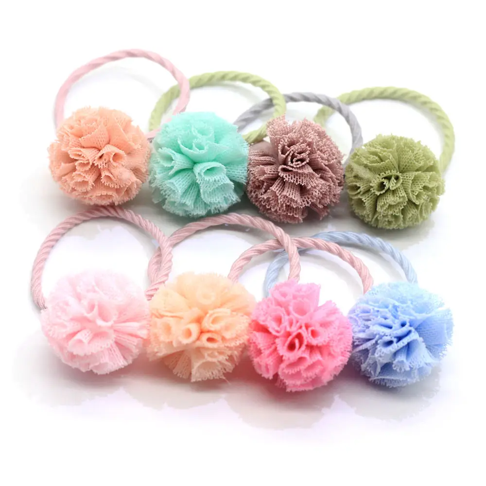 2019 New Products 50ペア/バッグBaby Girl Toddlers Pom Pom Flower Hair Ties Pigtails Elastic Hair Band Headband Ponytail Holders