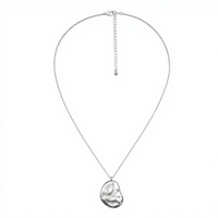 Collier avec pendentif en forme de galet argenté, chaîne texturée, fermoir réglable, bijoux pour femmes