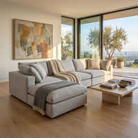 Canapé d'angle moderne en tissu lin blanc crème avec chaise longue pour hall d'hôtel de luxe, villa, salon