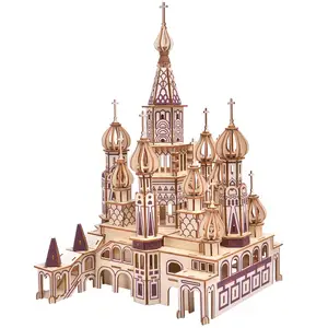 wood crafts russian ancient castle model house ornaments laser cutting diy Assembled wooden toys 3D puzzle for Adults kids