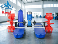 HANGFENG GWZJ107C Moteur électrique AC 1 CV 380V en acier inoxydable, 4 cannelures, 2 hélices, pompe flottante à roue à aubes, aérateur avec boîte de vitesses