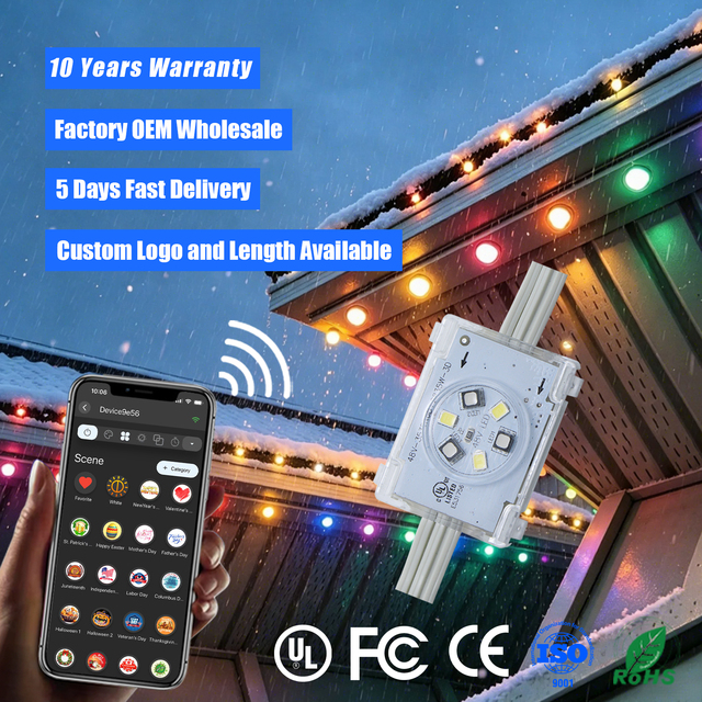 Smart Wifi Controller 48V Permanent Outdoor Led Pixel Point Light 200ft 500ft IP68 RGBW Eaves Aluminum Track Christmas Lights