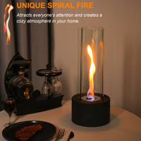 Cheminée de table moderne avec base en métal, mini foyer à éthanol au design spécial pour une flamme en spirale