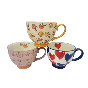 Tazas de Té de Cerámica Ecológicas de 15 oz, Pintadas a Mano, con Forma de Corazón, Taza de Desayuno, Taza de Café con Diseño de Durazno - Product Image 3