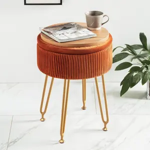 Sedia moderna personalizzata in metallo dorato con gambe rotonde pouf portaoggetti