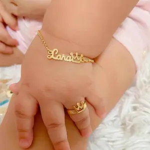 Gelang Nama Bayi Besi Tahan Karat Kustom, untuk Bayi Emas Perak Mawar Perhiasan Khusus Hadiah Ulang Tahun Anak Laki-laki Perempuan