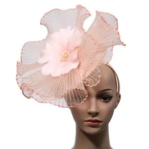 Accessoires de cheveux pour femmes, filet rose, motifs de fleurs, plumes, maille, 1 pièce