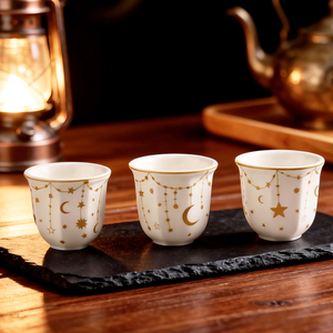 Tasse à expresso en céramique blanche or lune de haute qualité, style Moyen-Orient, 180 ml, 250 ml, pour hôtel, salon, café - Product Image 6