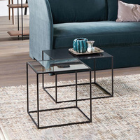 Table basse carrée moderne en verre et métal, avec bout de thé, pour la maison, le bureau, l'hôtel