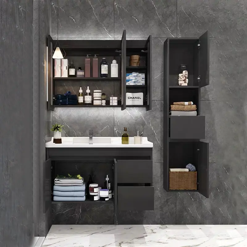 Armario de baño de estilo europeo, mueble de baño montado en la pared, tocador de baño con espejo inteligente