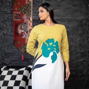 Vestido de Algodón con Apliques Florales, Estilo Chic y Elegante, Colorblock, Venta al Por Mayor, Casual - Product Image 2