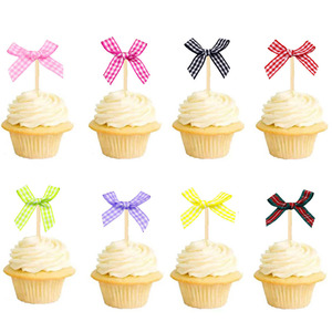Checkered Bow Cake Toppers Fabric Reusable Christmas Dessert Decorations 8 Pcs - Product Image 5
