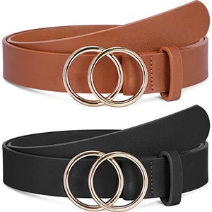 Damen Doppel O-Ring Schnalle Jeans Gürtel Weiche Kunstleder Taillen gürtel für Kleid mit strap azier fähigen Alu-Schnallen - Product Image 1